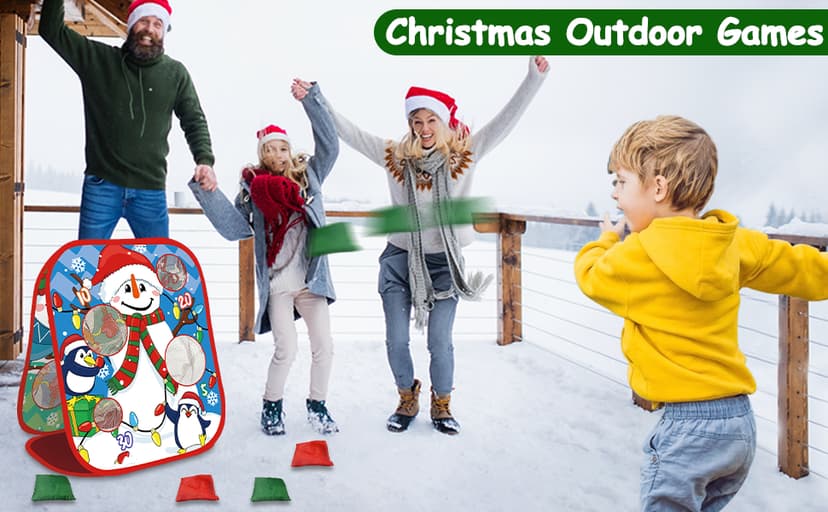 Christmas Party Games for Kids Adults, Bean Bag Toss Game Toys Double-Sided Foldable Cornhole Board with 8 Score Hole Christmas Theme Family Party Supplies Gifts for Carnival Yard Indoor Outdoor