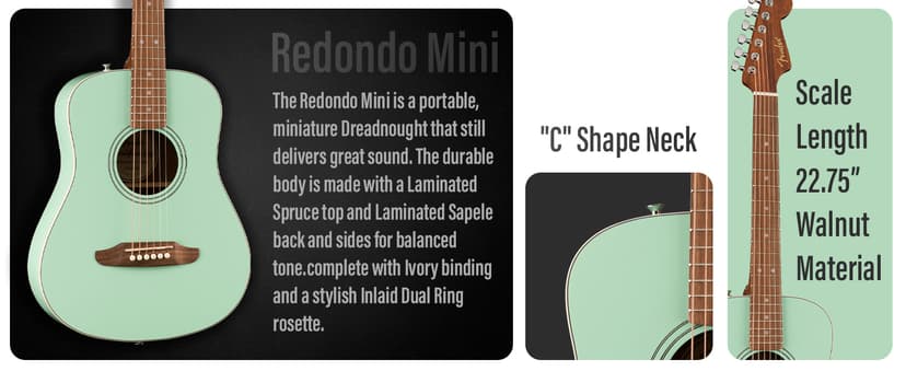 Fender California Standard Redondo Mini Acoustic Guitar - Surf Green Bundle with Gig Bag, Tuner, Strap, Strings, Picks, and Austin Bazaar Instructional DVD