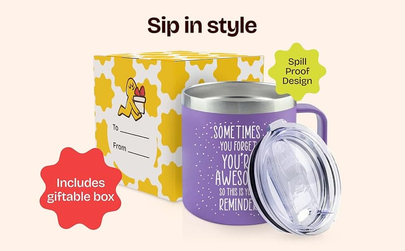 Birthday Gifts for Women Friendship - Sometimes You Forget Your Awesome Gifts Purple Coffee Mug for Her 14oz Inspirational Unique Graduation Gift Ideas 2025 Thank You Gift for Teachers Appreciation