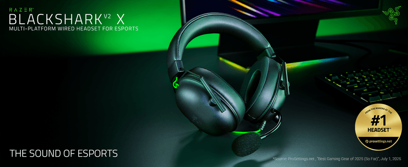 Razer BlackShark V2 X Gaming Headset: 7.1 Surround Sound - 50mm Drivers - Memory Foam Cushion - For PC, PS4, PS5, Switch - 3.5mm Audio Jack - Black