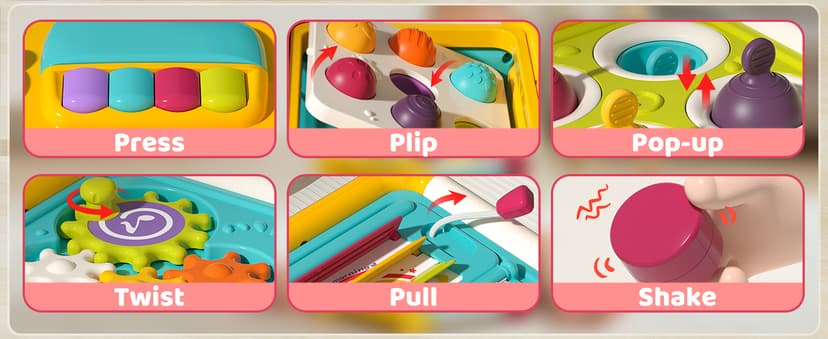 PANITU Baby Activity Cube, Cube Toys for Babies 6-12 Months, Toddler Music Busy Board with 4 Sensory Shape Blocks, 6-in-1 Educational Early Development Toy, Christmas, Birthday Gift for 1 Year Old