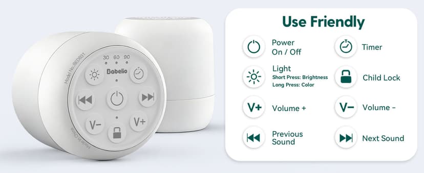 20 Non-Looping Sounds, USB-C Rechargeable, Auto-Off Timer, Last-Setting Memory, Compact Pocket Design Babelio Pocket Glow White Noise Machine for Travel, 9-Color Light B0FX4P8BT3