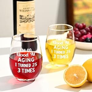 Futtumy 75th Birthday Gifts for Women, Turned 25 3 Times Wine Glass, Gifts for 75th Birthday Women Mom Grandma Wife Daughter Sister Friend Aunt Female, Funny 75th Birthday Decoration for Her, 17oz B0GKP1QFRF
