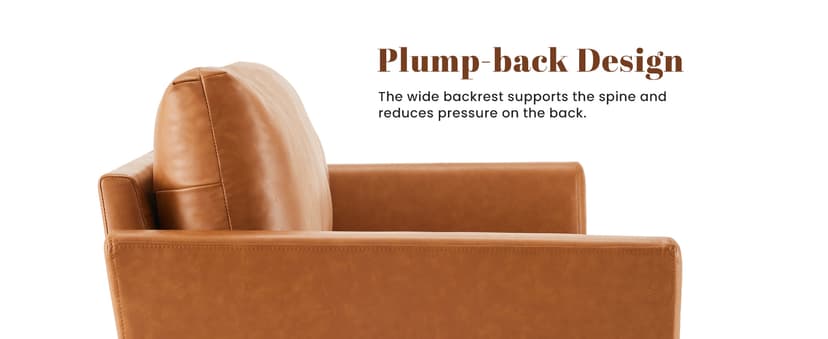 Kingfun Faux Leather 3 Seat Couch for Living Room, Mid Century Modern Sofa with Rolled Arms and Deep Seats, Fluffy Comfort for Apartment, Easy to Assemble, Chestnut