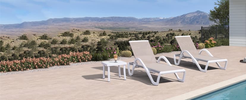 PURPLE LEAF Patio Chaise Lounge Chair Set of 3 Outside Aluminum Plastic Stackable Tanning Chairs with Armrests and Side Table for Pool Sunbathing Beach Deck Outdoor Lounger, Taupe