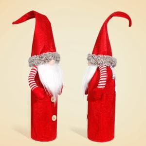D-FantiX Christmas Gnomes Wine Bottle Cover, Handmade Swedish Tomte Gnomes Wine Toppers Santa Claus Bottle Bags with Drawstring Style Holiday Home Christmas Decorations Gift 3 Pack