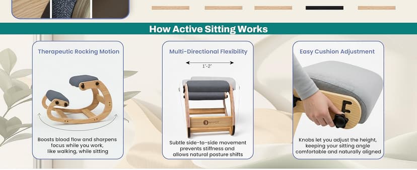 NYPOT Ergonomic Kneeling Chair with Adjustable Seats - Knee Chair for Posture Correction & Kneel Rocking Stool for Desk - Back Pain Relief for Home and Office, Supports 250 pounds - 5 Years Warranty