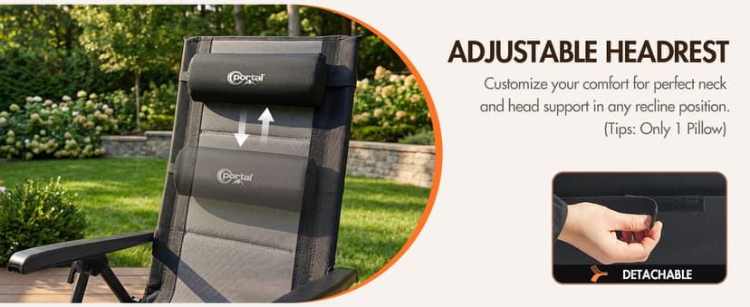 Portal Portable Zero Gravity Chair, Lounge Chair Outdoor Oversized Zero Gravity Chair Folding Lounge Chair with Adjustable Pillows and Cup Holder for Poolside Backyard and Lawn, Support 350lbs