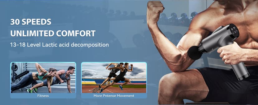 Massage Gun Deep Tissue, Handheld Electric Muscle Massager, High Intensity Percussion Massage Device for Pain Relief with 9 Attachments & 30 Speed(Grey)