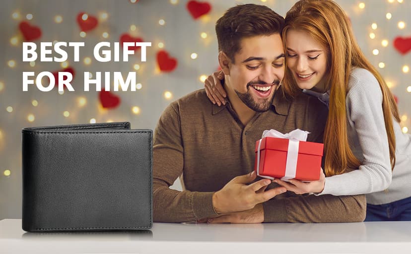 MARZAHAR Genuine Leather Mens Wallet, RFID Blocking Bifold Wallet for Men with ID Window, 11 Credit Card Slots (Black)