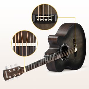 Donner Acoustic Guitar for Beginner Adult 40 Inch Cutaway Acustica Guitarra Bundle Kit with Pickup Online Lesson Bag Tuner Capo Strap Mini Jumbo Travel Teen Right Hand Black Brown DAJ-110CD