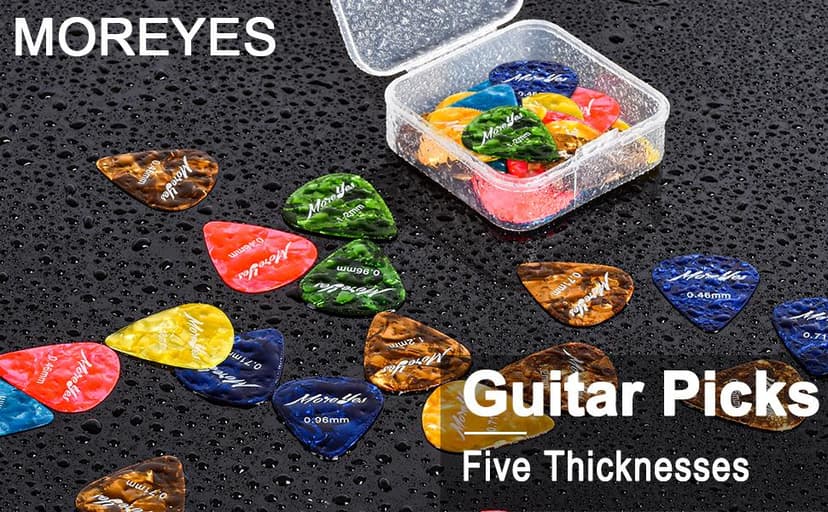 MOREYES Rechargeable Guitar Tuner Clip On with 28Pcs Guitar Picks, Guitar Tuner for Acoustic Guitar, Electric Guitar, Bass, Ukulele & Chromatic Tuning Modes, Full Color Display