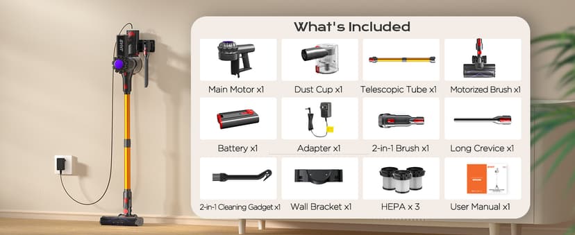 Cordless Vacuum Cleaner, 450W 40KPA Vacuum Cleaners for Home, 45Mins Lightweight Stick Vacuum with Advanced Green Light Tech, Rechargeable Battery Vacuum for Carpet,Pet Hair,Hardwood Floor