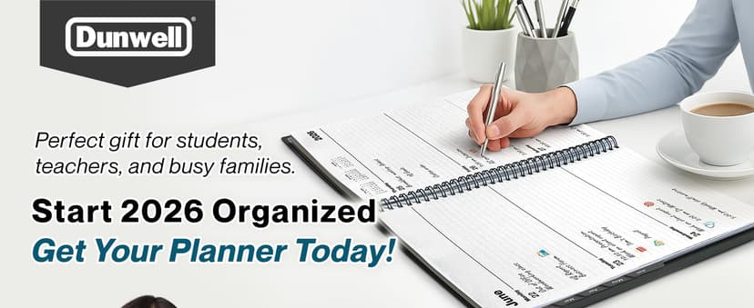 Dunwell 2026 Planner Book 8.5x11, Weekly Monthly Calendar, Jan to Dec, Large Daily Organizer with Laminated Tabs, Bookmark, Notes Section & Stickers