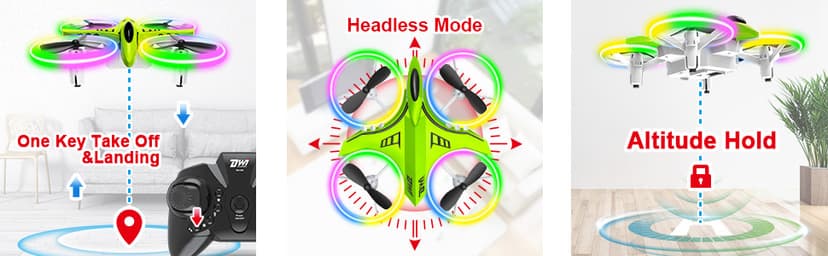 Dwi Dowellin Mini Drone for Kids Crash Proof LED Night Lights One Key Take Off Landing Flips RC Remote Control Small Flying Toys Drones for Beginners Boys and Girls Adults Nano Quadcopter, Green