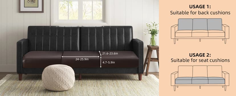 YISUN PU Leather Couch Cushion Cover, Waterproof Stretch Sofa Cushion Slipcovers, Faux Leather RV Chair Seat Covers, Loveseat Cushion Cover Replacement Chair/Furniture Protector, 2Pcs(Black)