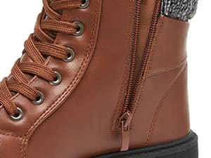 FRACORA Women's PU Leather Combat Boots Warm Fur Lined Black Ankle Booties Side Zipper White Boots Non-slip Winter Boots