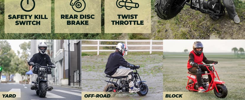 FRP Mini Dirt Bike GMB100, 99 CC Gas Powered Mini Bike 4 Stroke 3HP, Off Road Mini Bikes for Kids and Adult, Trail Bike Up to 28 Mph, Weight Support Up to 220 LBS (Black)