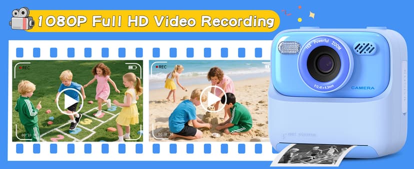 Kids Instant Digital Cameras for Boys and Girls, 1080P HD Dual-Lens Selfie Digital Camera with Print Paper & 32G Card, Christmas Birthday Gifts Toys for Toddler and Teenagers Age 3-16 Years Old