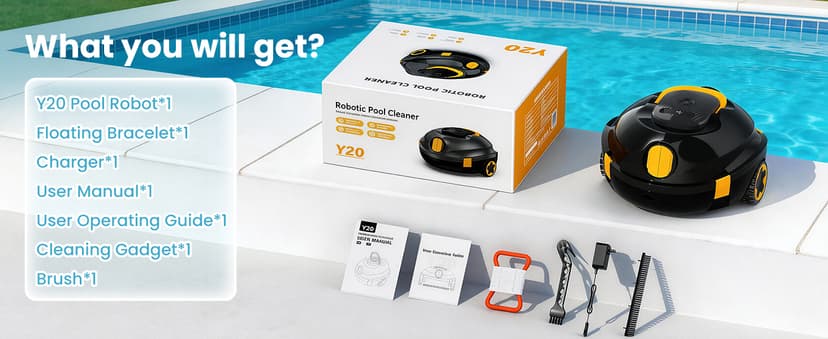 Robotic Pool Cleaner, Cordless Pool Vacuum for Above Ground & Inground Flat Pools with Dual Motors, 130 Min Runtime, Auto-Parking, Powerful Pool Vacuum Robot for Up to 1200 Sq.Ft (Black-Orange)