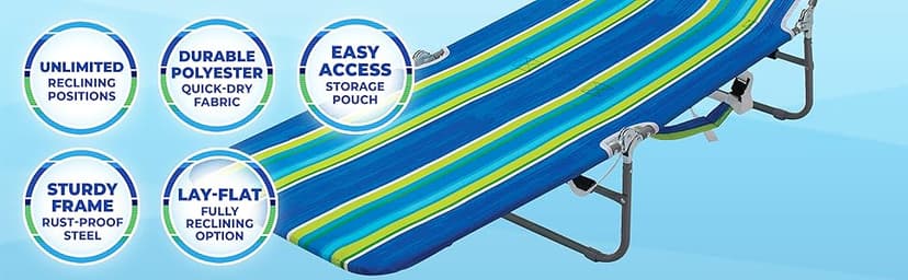 Rio Beach Portable Lay Flat Folding Backpack Beach Lounge Chair with Backpack Straps and Storage Pouch, Blue and Red