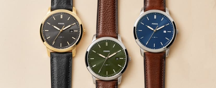 Fossil Men's Minimalist Quartz Stainless Steel and Leather Three-Hand Watch