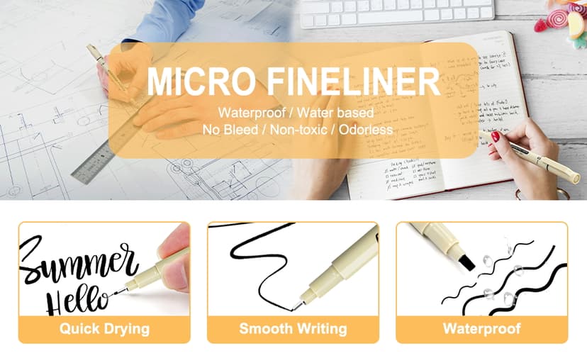 Micro Fineliner Black Drawing Pens,12 Waterproof Watercolor Painting Art Supplies Adults Anime Gifts Artist Fine Line Marker Archival Ink Micron Set Sketch Outline Manga Sketching Zentangle Teen Stuff