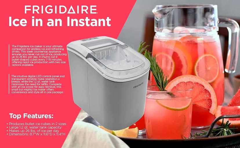 Frigidaire EFIC189-Silver Compact Ice Maker, 26 lb per Day, Silver