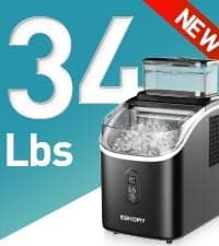 EUHOMY Nugget Ice Maker Countertop with Handle, Ready in 4 Mins, Max 40lbs/24H, Chewable Ice, Self-Cleaning, Portable Sonic Ice Maker with Basket and Scoop, for Home/Party/RV/Camping (Black)