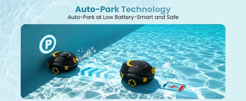 Robotic Pool Cleaner, Cordless Pool Vacuum for Above Ground & Inground Flat Pools with Dual Motors, 130 Min Runtime, Auto-Parking, Powerful Pool Vacuum Robot for Up to 1200 Sq.Ft (Black-Orange)
