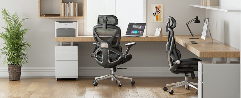 CAPOT Ergonomic Mesh Office Chair, Adjustable Lumbar High Back Desk Chair 400lbs, 4D Flip-up Arms, 3-Level Tilt Backrest, 3D Headrest, PU Wheels, Swivel Rolling Computer Seating for Long Desk Work