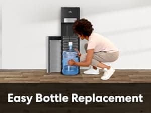 Brio ICE 420 Water Cooler Dispenser for 5 Gallon Bottle with Ice Maker, Bottom Load | UV Self Cleaning Technology, Night Light, Child Safety Lock & 2X Fast Dispense | NSF Certified - Black & Stainless