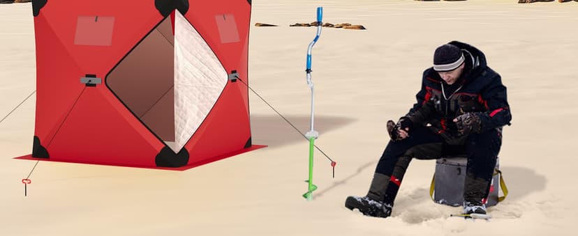 GarveeLife Ice Fishing Insulated Tent, Large Pop-Up Portable Hub-Style Ice Fishing Shelter, 6-7 Person Shelter 68 Square Feet of Fishable Area