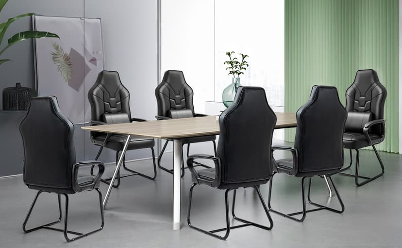 Leather Office Guest Chair No Wheels High Back Computer Reception Chairs with Padded Arms Waist Pillow for Gaming Meeting Conference Waiting Room, Black