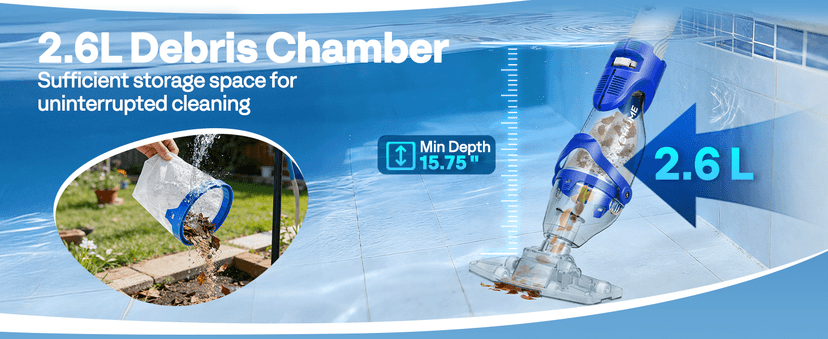 VIVOHOME 1140GPH Handheld Pool Vacuum Cordless Cleaner Powerful 40W Motor Suction Long-Run 75min Battery, 2.6L Visible Filter, Adjustable 8.2FT Pole for Above Ground & In-Ground Pools