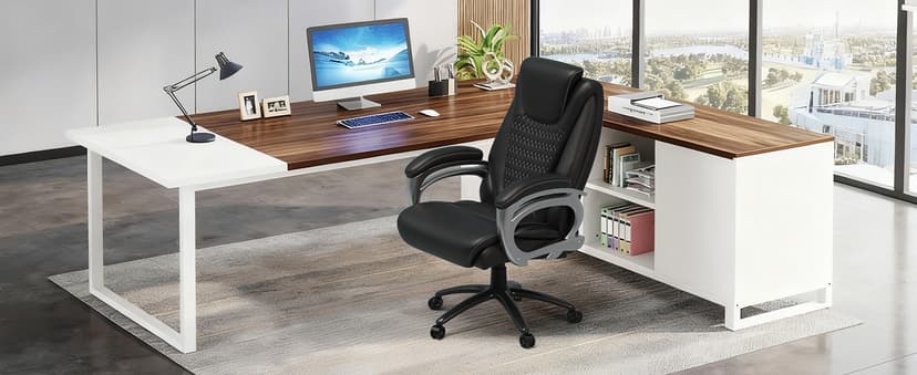 Vogue Furniture Direct Big and Tall Office Chair 500lbs, Heavy Duty High Back PU Leather Desk Chair, Adjustable Height Rolling Wheels Computer Chair for Home Office Work (Black)