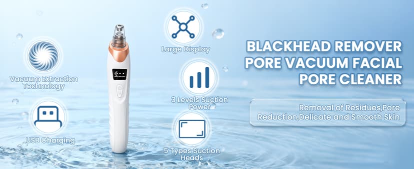 Blackhead Remover Pore Vacuum Kit -Blackhead Extractor Tool with 3 Adjustable Suction Levels, 5 Probes, USB Rechargeable, Suitable for Women and Men(White)