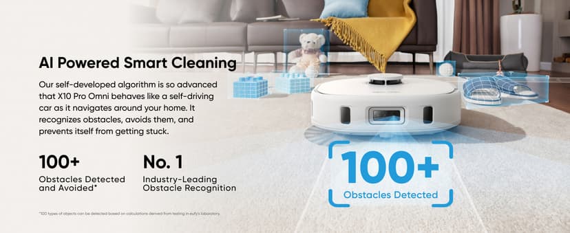 eufy X10 Pro Omni Robot Vacuum and Mop Combo, Incredible Suction, Dual Mops with 12 mm Auto-Lift and Carpet Detection, AI Obstacle Avoidance, Auto Mop Washing&Drying, Self-Emptying, White