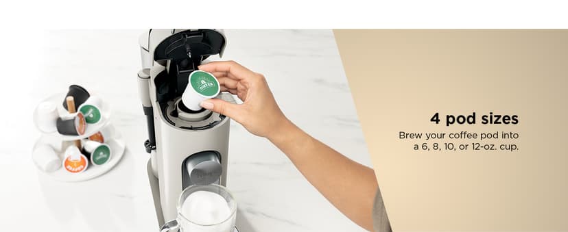 Ninja Pod & Grounds Specialty Single-Serve Coffee Maker, K-Cup Pod Compatible, Brews Grounds, Compact Design, Built-In Milk Frother, 56-oz. Reservoir, 6-oz. Cup to 24-oz. Mug Sizes, Stone, PB051ST