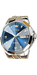 OLEVS Men Automatic Watch Skeleton 5 Hands Mechanical Classic Luxury Multi Calendar Stainless Steel Waterproof Wrist Watch for Men