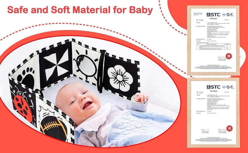 URMYWO Black and White Baby Toys, Tummy Time High Contrast Newborn Toys 0-3 Months, Soft Baby Book, Visual Stimulation Montessori Sensory Infant Toys 0-6-12 Months, Shower Gift for Boys Girls