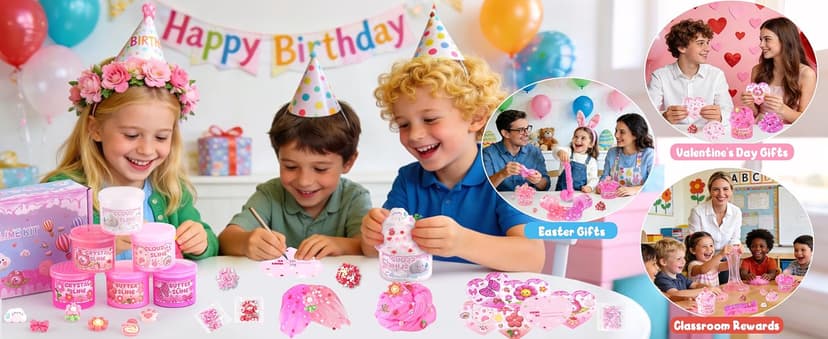 Party favor, goodie bag stuffer, Easter basket filler and sensory toy for kids ages 4-10 6-Pack Pink Slime Kit for Girls, Cloud Butter Squishy Birthday Gift Set B0CYT6D2ZS