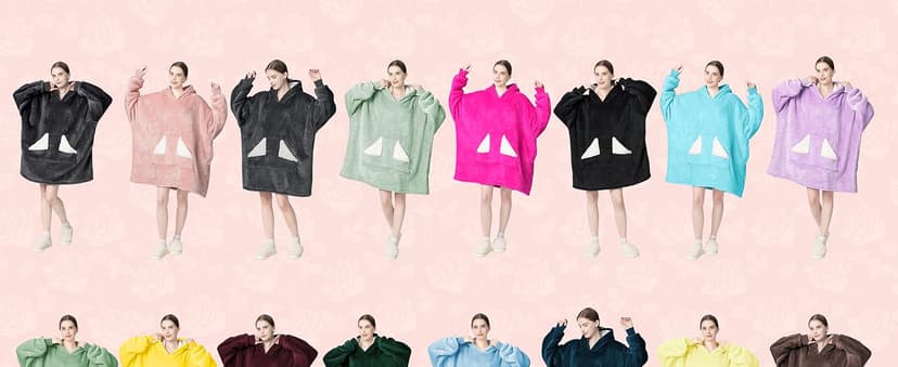 Touchat Wearable Blanket Hoodie, Oversized Sherpa Blanket Sweatshirt with Hood Pocket and Sleeves, Super Soft Warm Plush Hooded Blanket for Adult Women Men, One Size Fits All (Pink)