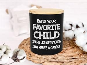 TEEZWONDER Birthday Gifts for Mom - Favorite Child Scented Candle Vanilla Lavender 10 oz - Christmas Funny Gifts for Mom Dad from Daughter Son, Grandma Grandpa Gift Ideas, Candle for Parents