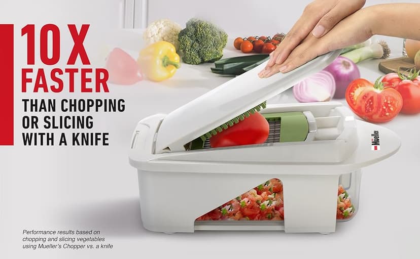 Mueller Pro-Series All-in-One, 12 Blade Mandoline Slicer for Kitchen, Food Chopper, Cucumber Slicer and Spiralizer, Cutter, Dicer, Grater, Gifts for Mom, Kitchen Essentials, White Sand/Green