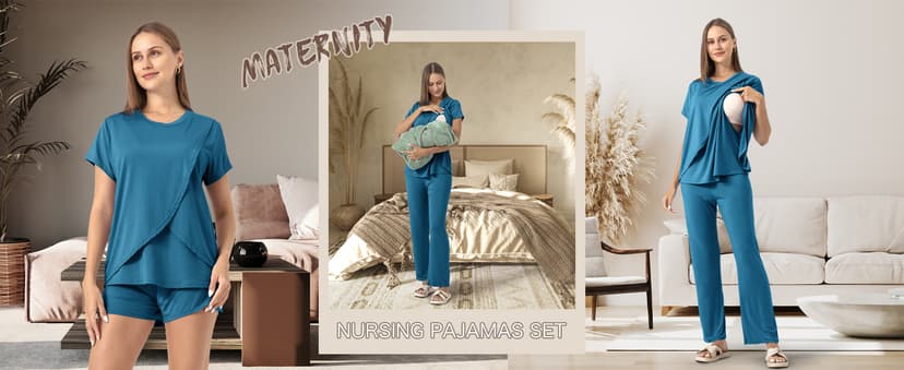 Rnxrbb 3 Piece Postpartum Nursing Pajamas Set Casual Soft Maternity Breastfeeding Pjs Sleepwear Loungewear Clothes Layer