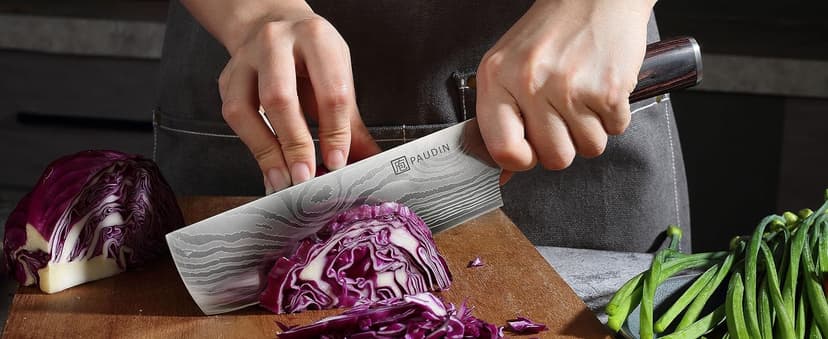 PAUDIN Nakiri Knife - 7" Razor Sharp Meat Cleaver and Vegetable Kitchen Knife, High Carbon Stainless Steel, Multipurpose Asian Chef Knife for Home and Kitchen with Ergonomic Handle