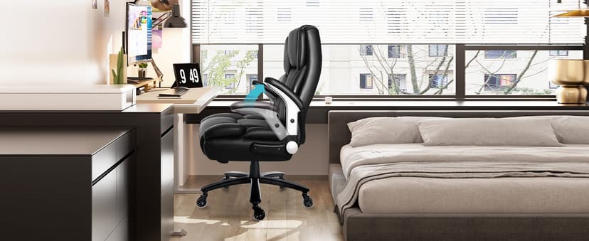 VITESSE 600lbs Big and Tall Office Chair with Flip up Armrest, Large Heavy Duty with Ergonomic Lumbar Support, Executive Office Chair for Heavy People with Quiet Rubber Wheel(Black)