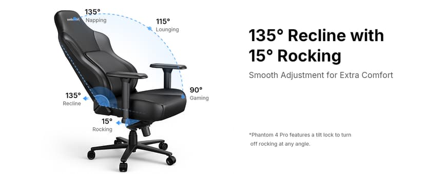 Anda Seat Phantom 4 Black Fabric Gaming Chairs for Adults - Large Wide Seat Gamer Chair with Dynamic Lumbar Support, Comfortable Ergonomic Video Game Seats with Headrest - 2D Armrests