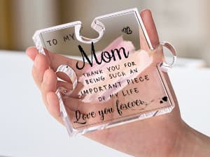 LukieJac Gifts for Mom from Daughter Son - Best Mom Ever Gifts Unique Mother Birthday Acrylic Puzzle-Shaped Plaque Desk Decorations Present for Mom Christmas Anniversary